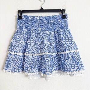 Luisa positano smocked blue print tiered skirt